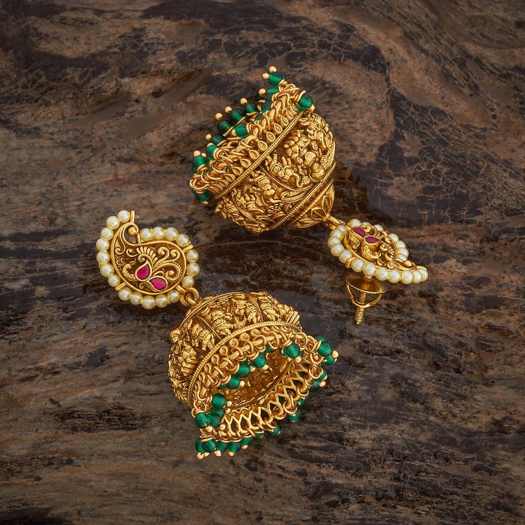 Ruby-Green Gold - Plated Festive Temple Earring - 427027 : 427027