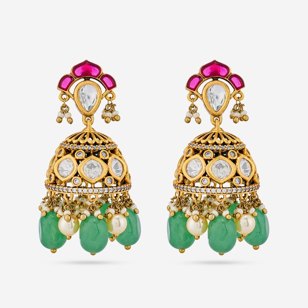 Ruby-Green Victorian - Plated Bridesmaid Kundan Earring - 472332 : 472332