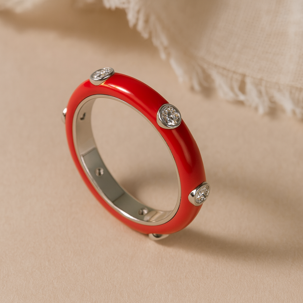 Orange Studded Enamel Ring : RIN_ORANGST_GV3_0034