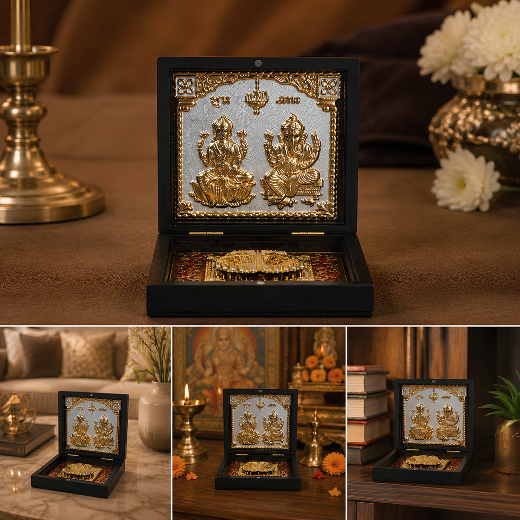 24K Gold Divya Lakshmi Ganesha Charan Paduka (Golden Tone) Pooja Box : SMK-GFT-CG-005