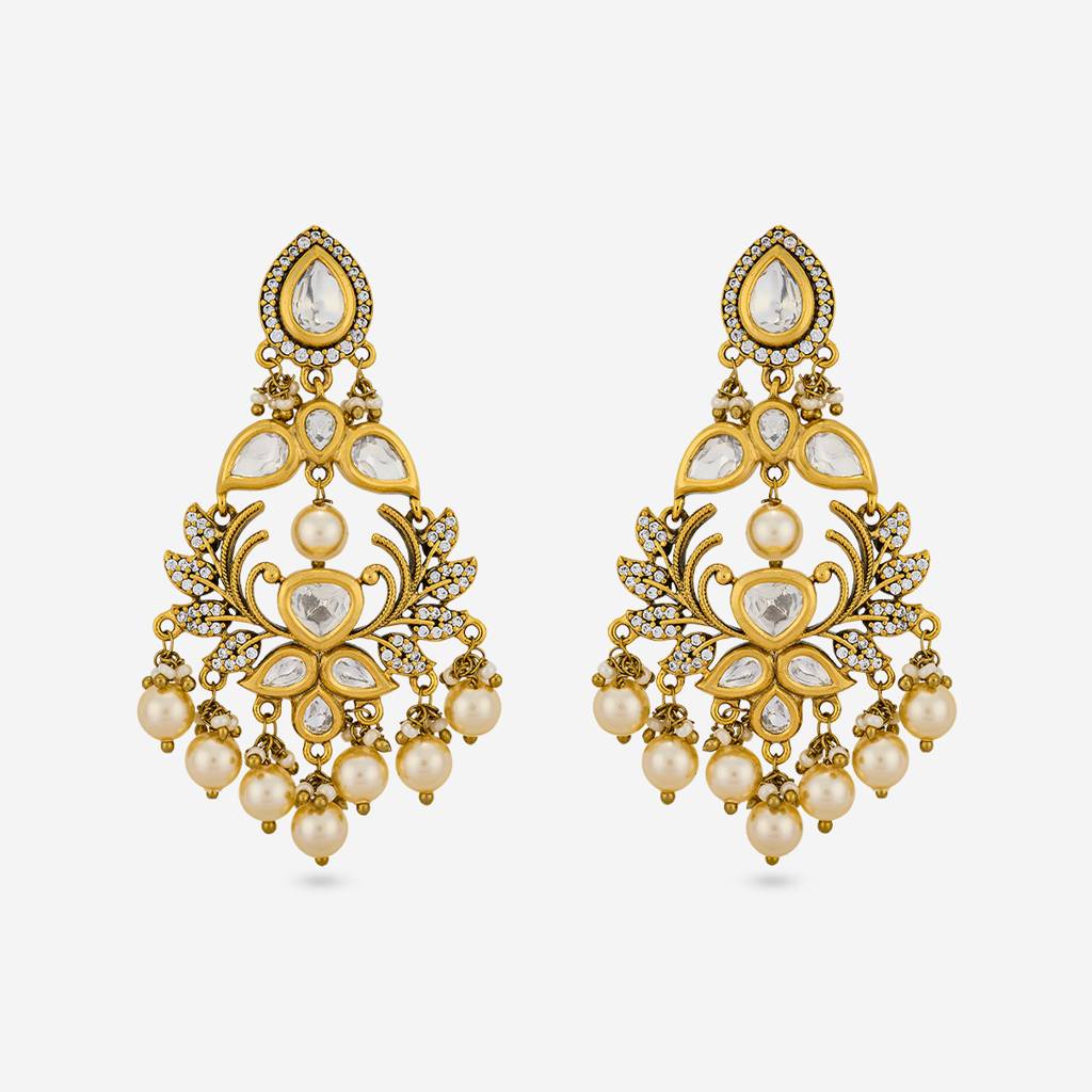 White Victorian - Plated Bridesmaid Kundan Earring - 467965 : 467965