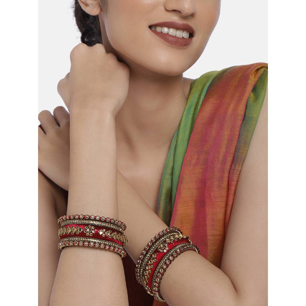 Peora Velvet Matching Fancy Silk Thread Chuda Bangle Set Navratri Gift For Women : PF51B46M