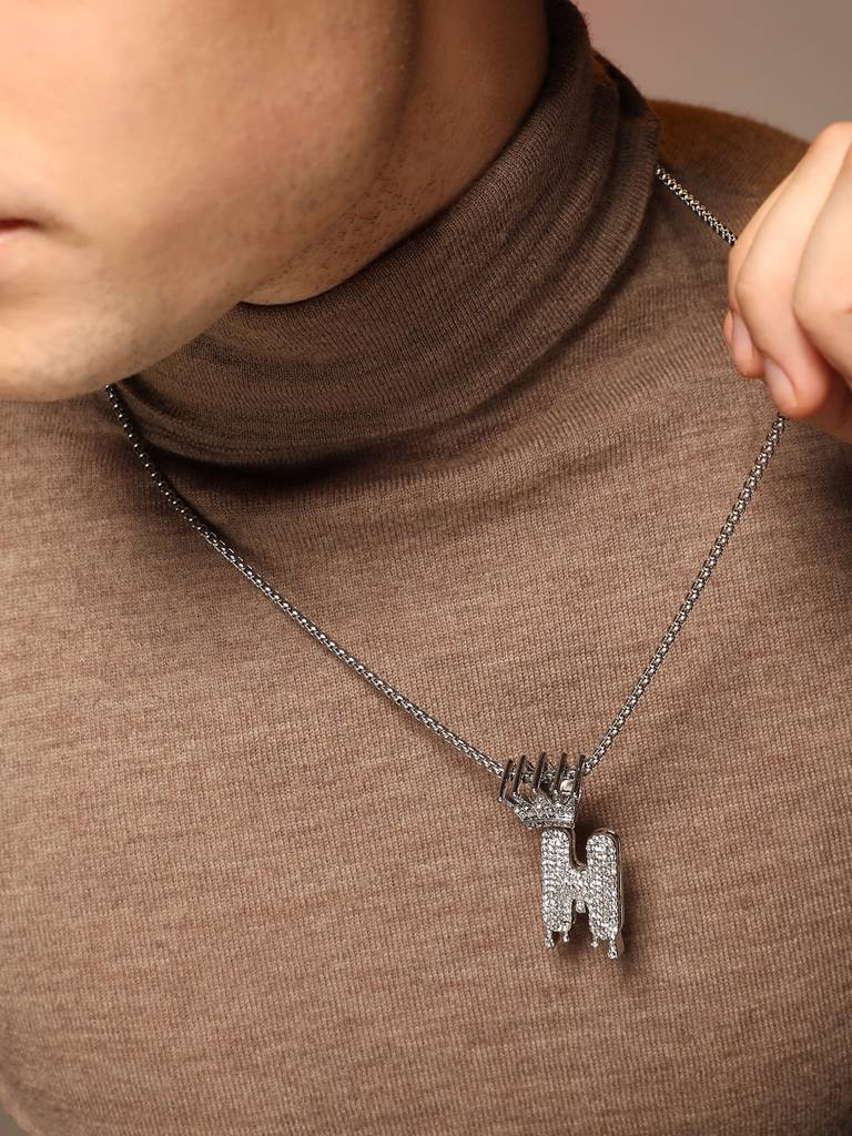 Men'S The Drip Alphabet Pendant Necklace - Metallic Silver : FANC1096-H