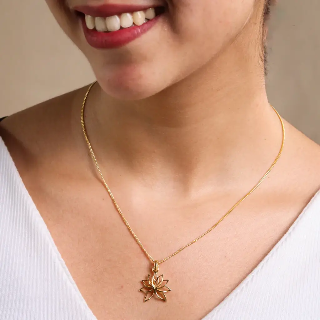 Lotus Charm Necklace | 92.5 Silver | 22K Gold Plated | Lotus Charm