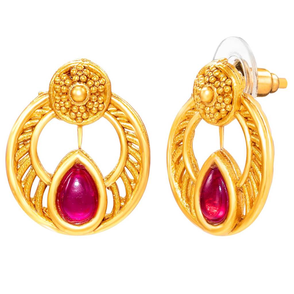 Ethnic Rani Pink Necklace Earrings Set For Women & Girls | Gold Plated | Faux Ruby Studded | Festive Bridal Jewell : PF04N23RP