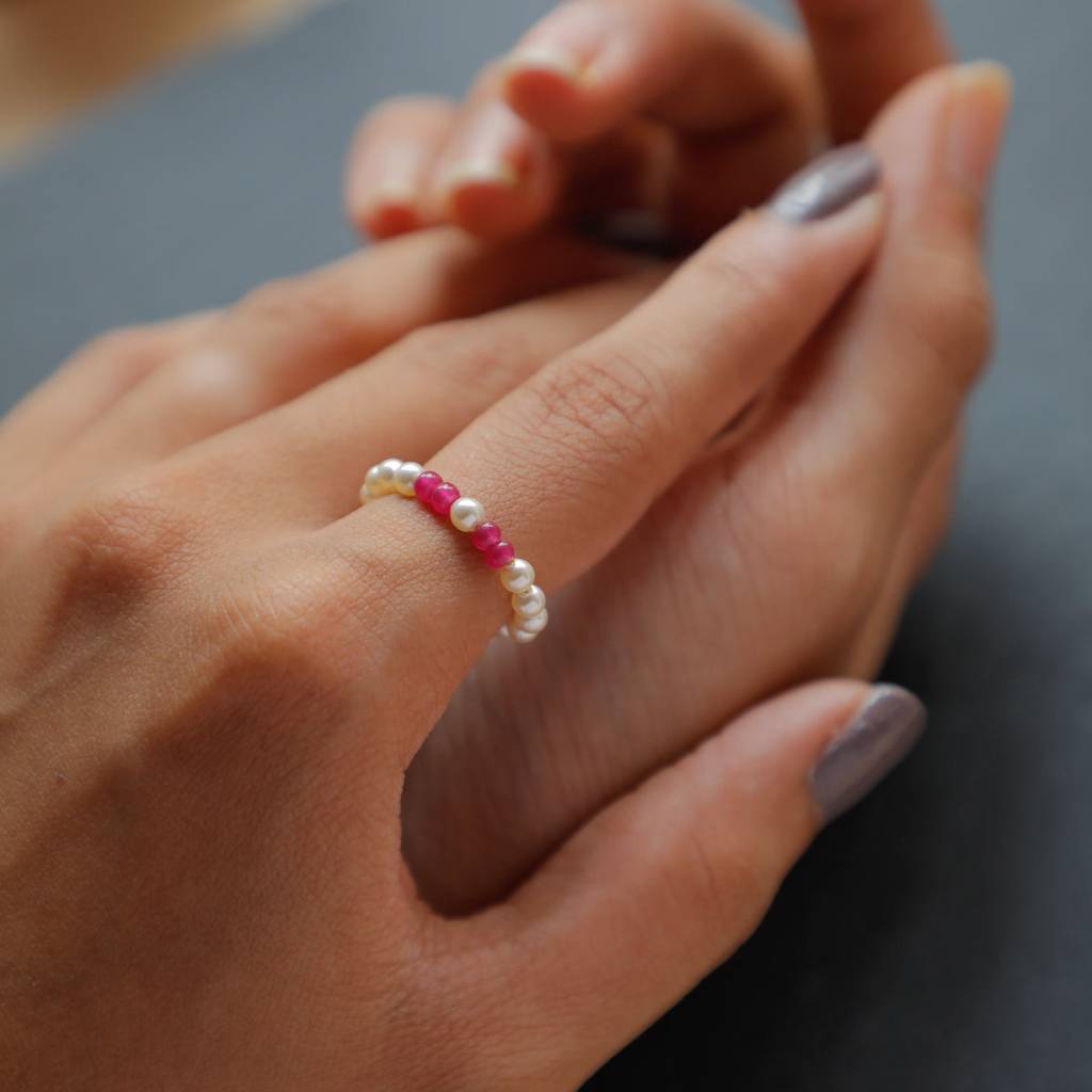 Silver Pearl Ring With Ruby Stones : Silver_Pearls_Ring_with_Ruby_Stones5_Oct24
