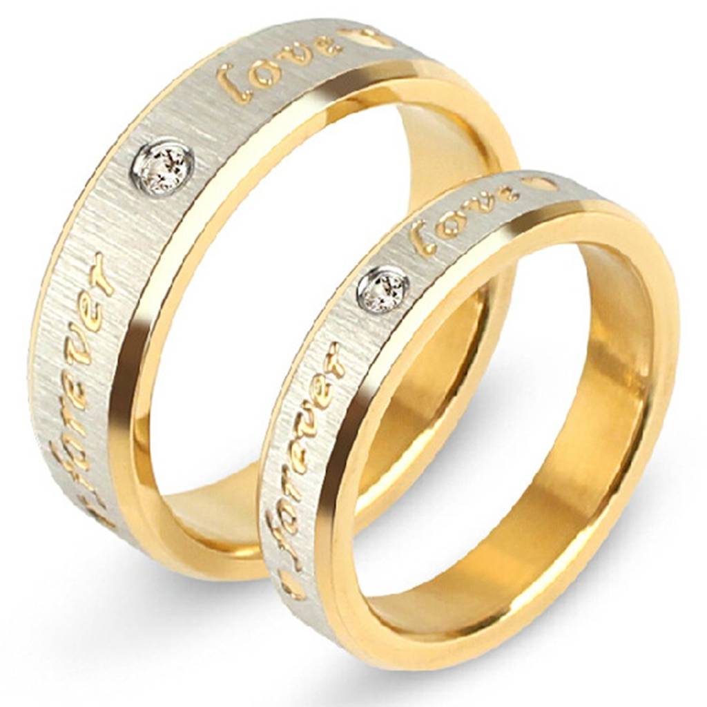 Two Toned Love Forever Promise Couple Rings For Lovers Wedding Engagement Gift Valentine Jewellery Sets For Men And  : PFCCR11