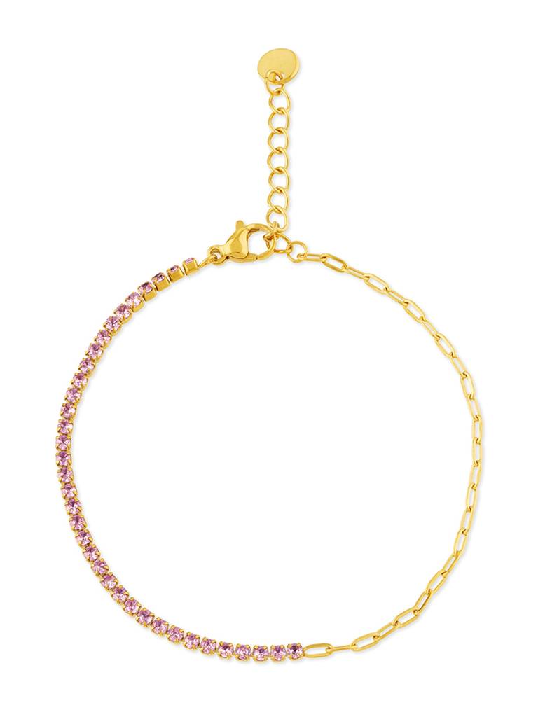 18K Gold Plated Half Chain Tennis Bracelet Stainless Steel Waterproof & Anti-Tarnish : B5ASSS0G