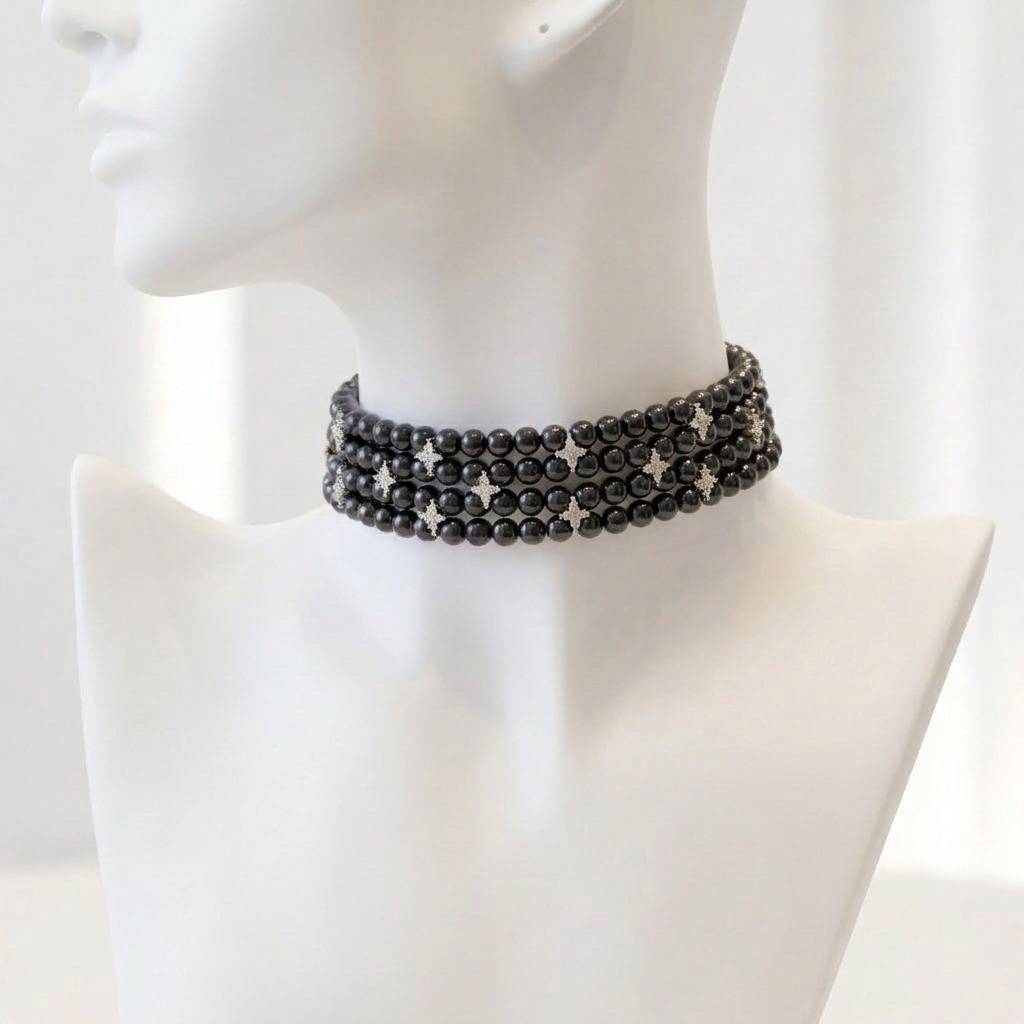 Four Line Natural Fresh Water Pearl Choker Set For Women : N500057