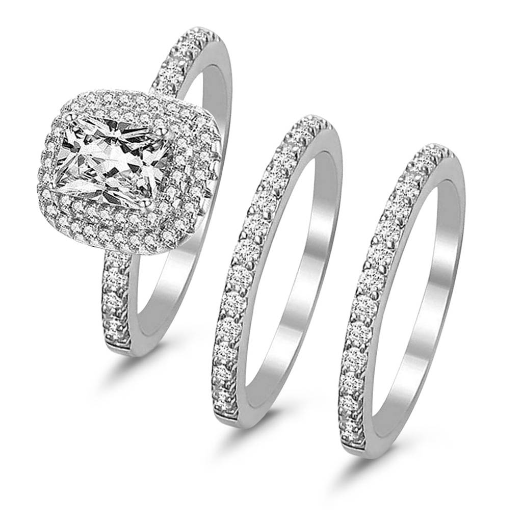 Silver Plated Crystal & Cubic Zirconia Studded Set Of 3 Solitaire & Eternity Ring Contemporary Jewellery For Wo : PX9R3027SW-7