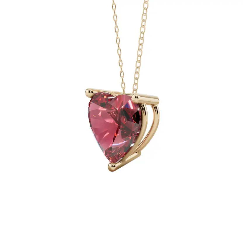 Red Heart Solitaire Semi Silver Pendant Necklace : HERT-RED-10-SM-G