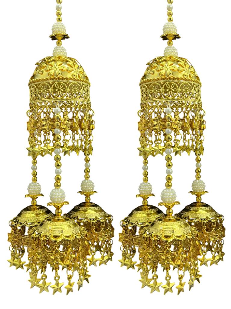 Indian Bridal Kaleera – Golden Wedding Ornament With Modern Dome Designs, Handcrafted Jewelry Hanging Decoration : 2512-262-et