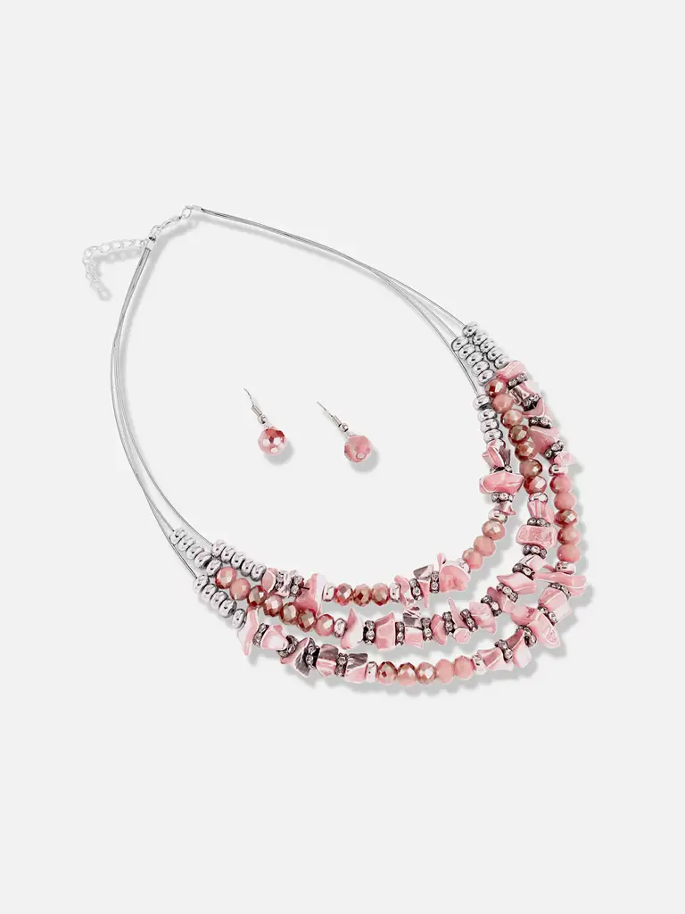 Silver Plated Designer Stone Casual Necklace And Earring Set For Women : SOHNCK3238