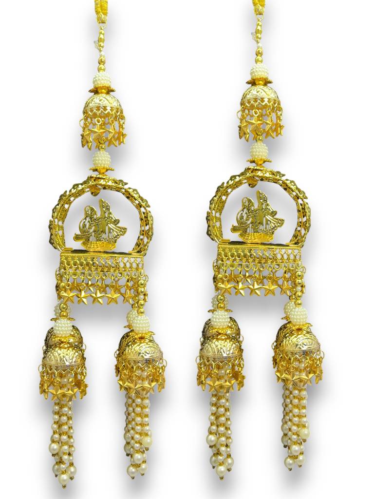 Golden Bridal Kaleera With Doli Dome & Four Mini Jhumki Domes | Pearl Moti & Star Charms Designer Kaleere For Br : 2512-252-et