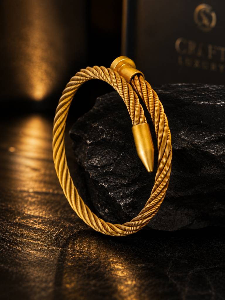 18K Gold-Plated Twisted Cuff Waterproof Hypoallergenic Steel Bracelet : AN-LJ-GO-0011-DB-M