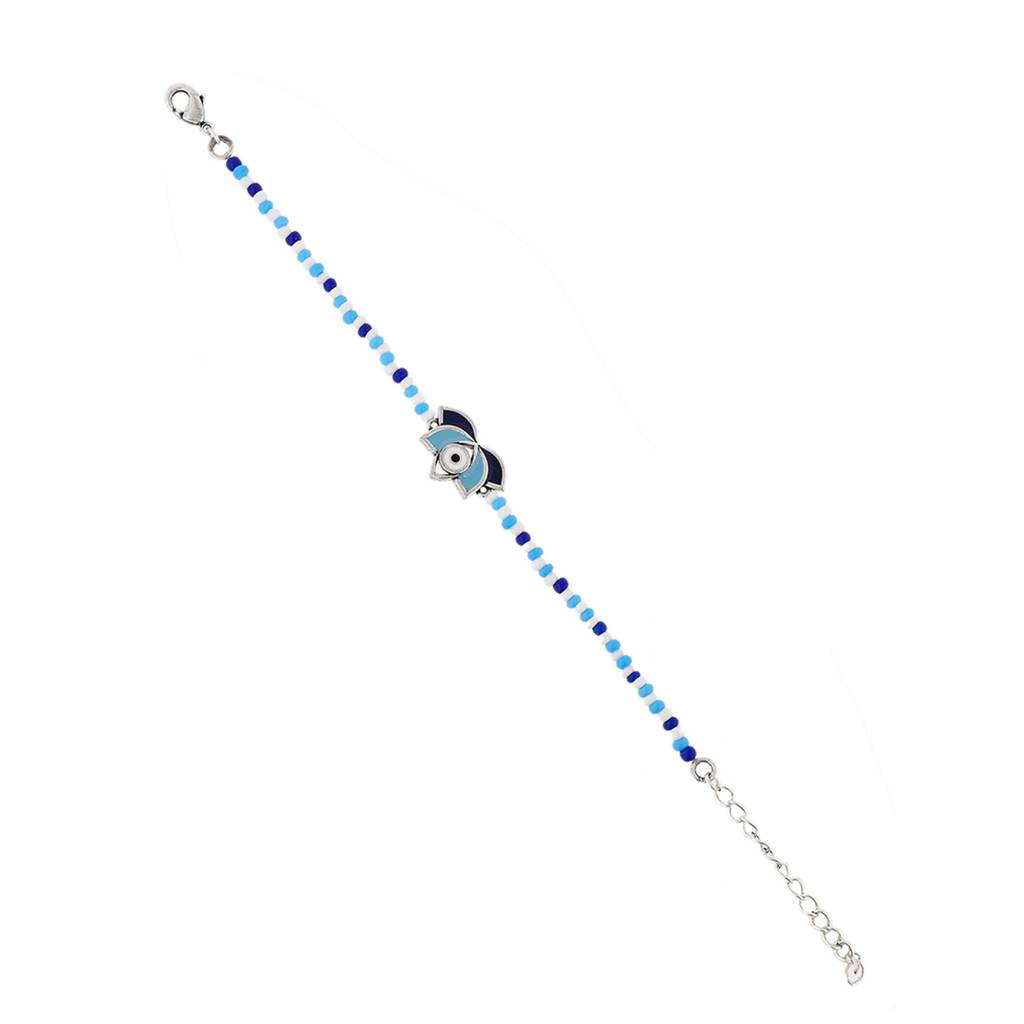 Evil Eye Lotus Shape Blue-White Beads Chain Bracelet : 8905124479270