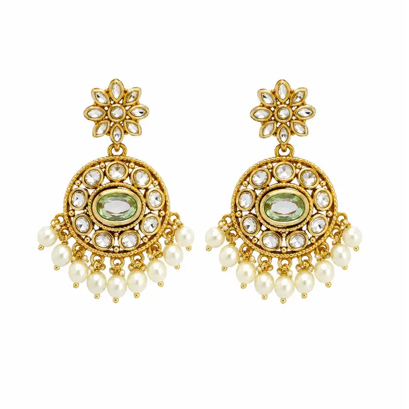 Royal Matte Finish Kundan Necklace Set | Pearl Drops | Floral Maangtikka Design : OSLFJ-016-IGWE-NKER