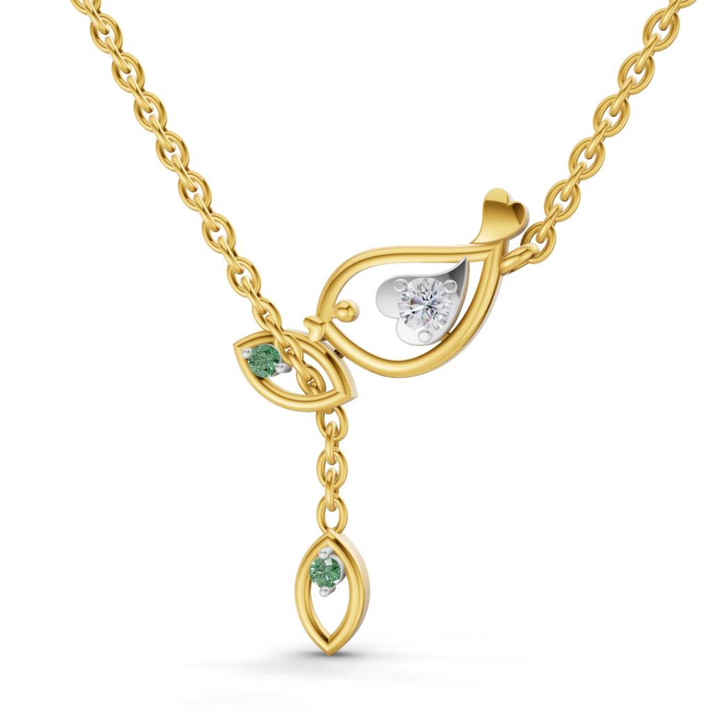 Lab Grown Diamond 0.07Ct 925 Sterling Silver Gold Plated Golden Petals Necklace : SQN19732-NK-925S-007CT