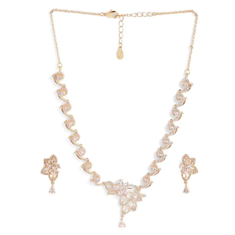 Cz Floral Statement Necklace Set | Grand Festive & Cocktail Jewellery : AD-937-IGWE-NKER