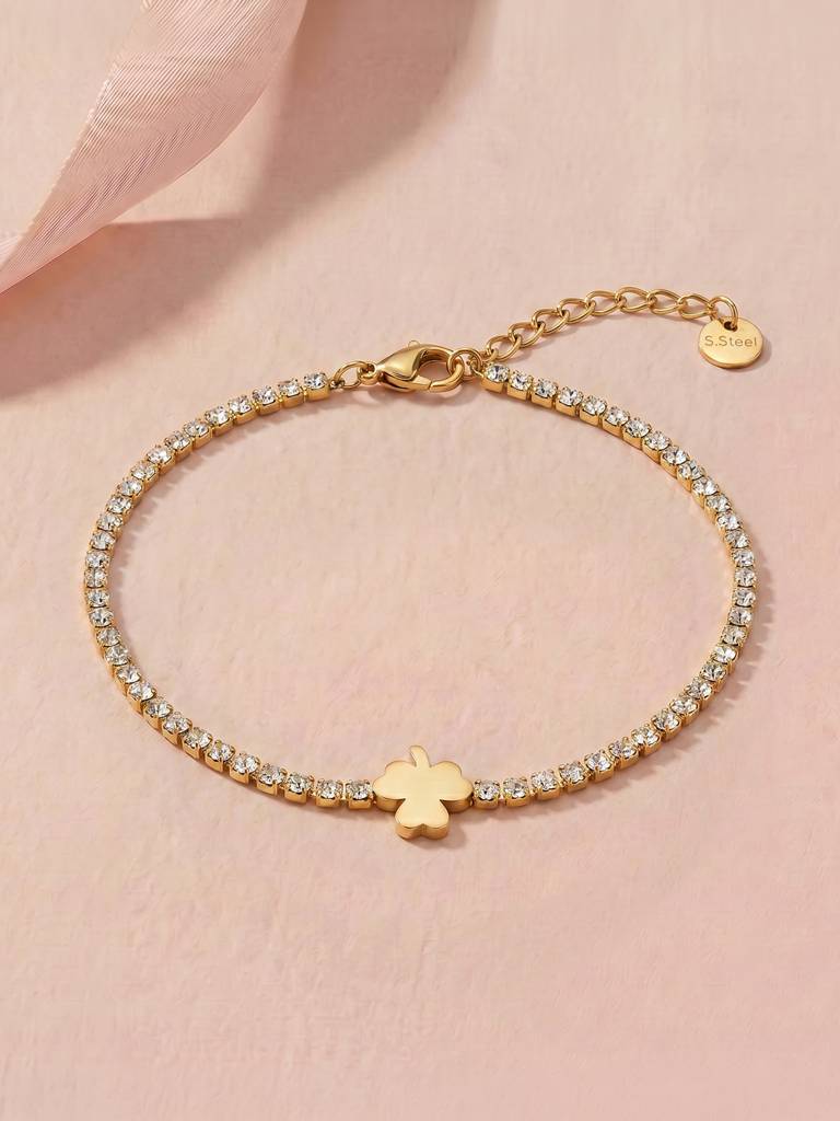 Lucky Clover Motif Chain Bracelet For Women - Waterproof & Anti-Tarnish : BR0752