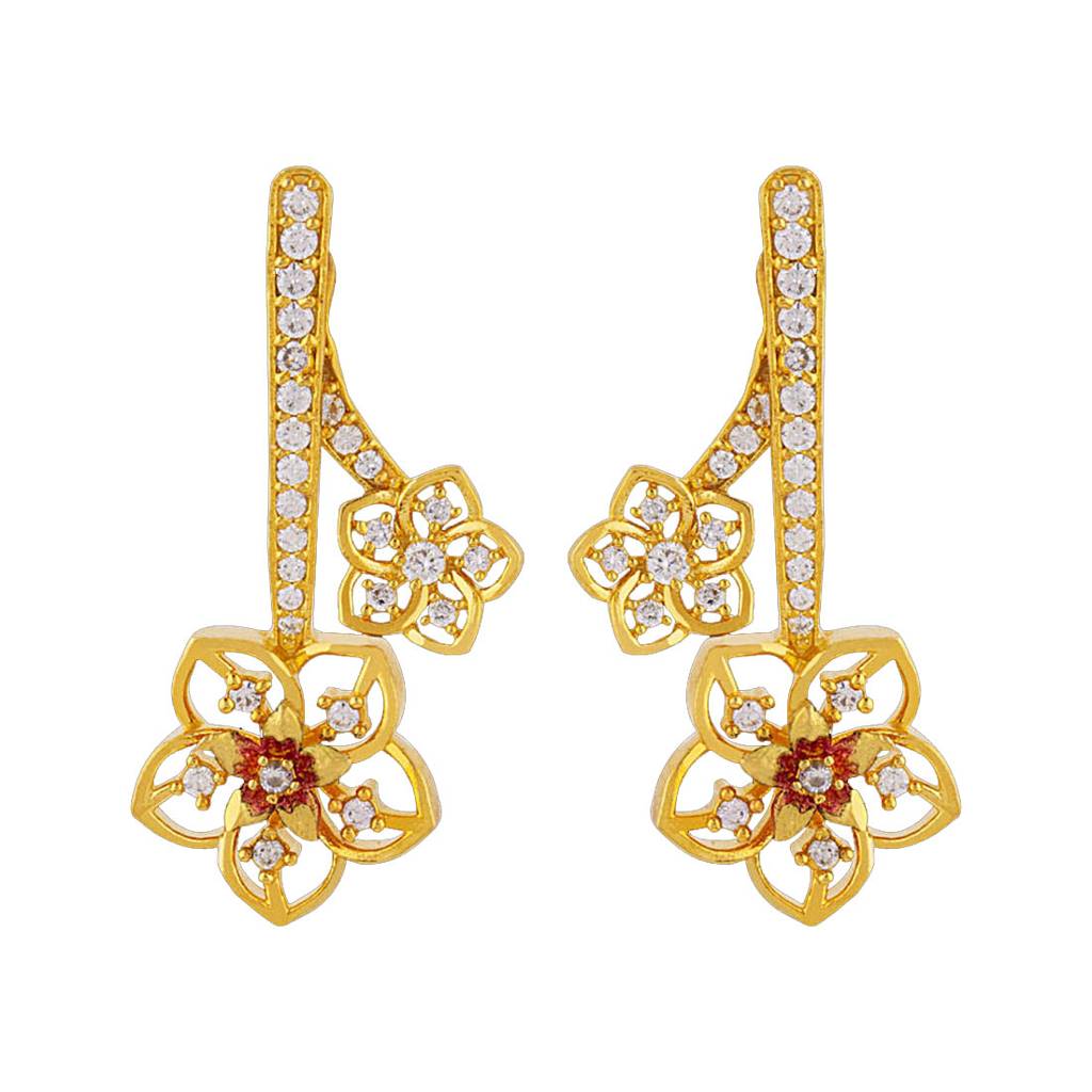 Floriana Cz Floral Drops Antique Plated Earrings : 8907617891477