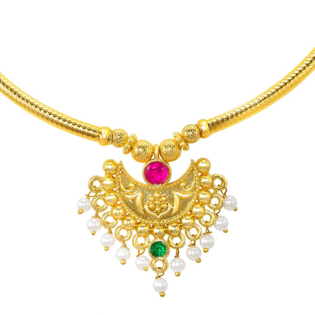 Gold Plated Ethnic Pink Crystal Pendant Chain Earrings Set For Women | Festive & Occasion Jewellery : PF04N58RPG