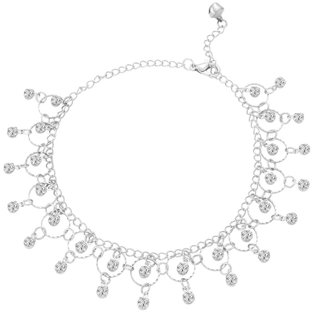 Silver Plated Cubic Zirconia Studded Anklet Stylish Fancy Payal For Girls & Women : PX8AL02S