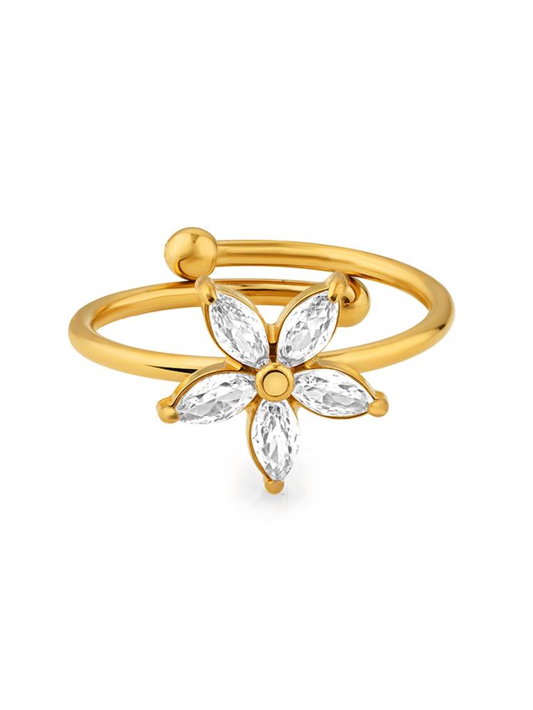 18K Gold Plated Crystal Bloom Ring Stainless Steel Waterproof & Anti-Tarnish : R36ASSS0G