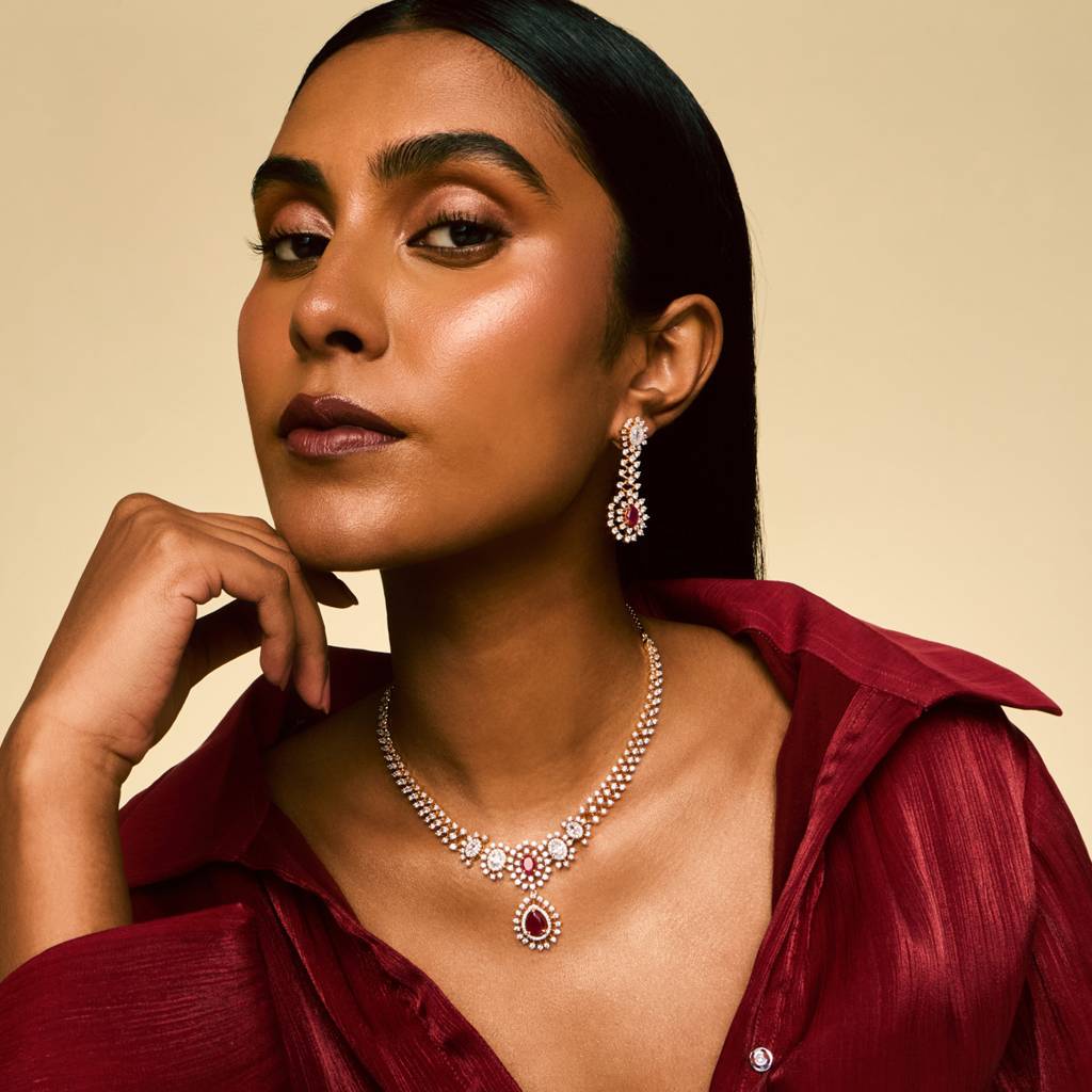 Party Wear Zircon Necklace - 453998 : 453998
