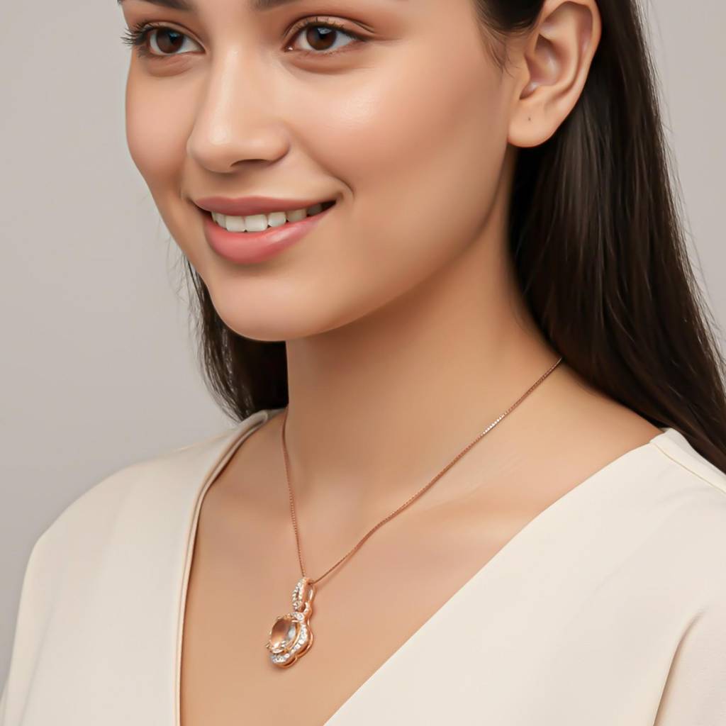 Silver Morganite Halo Drop Pendant : ZLP-1179R