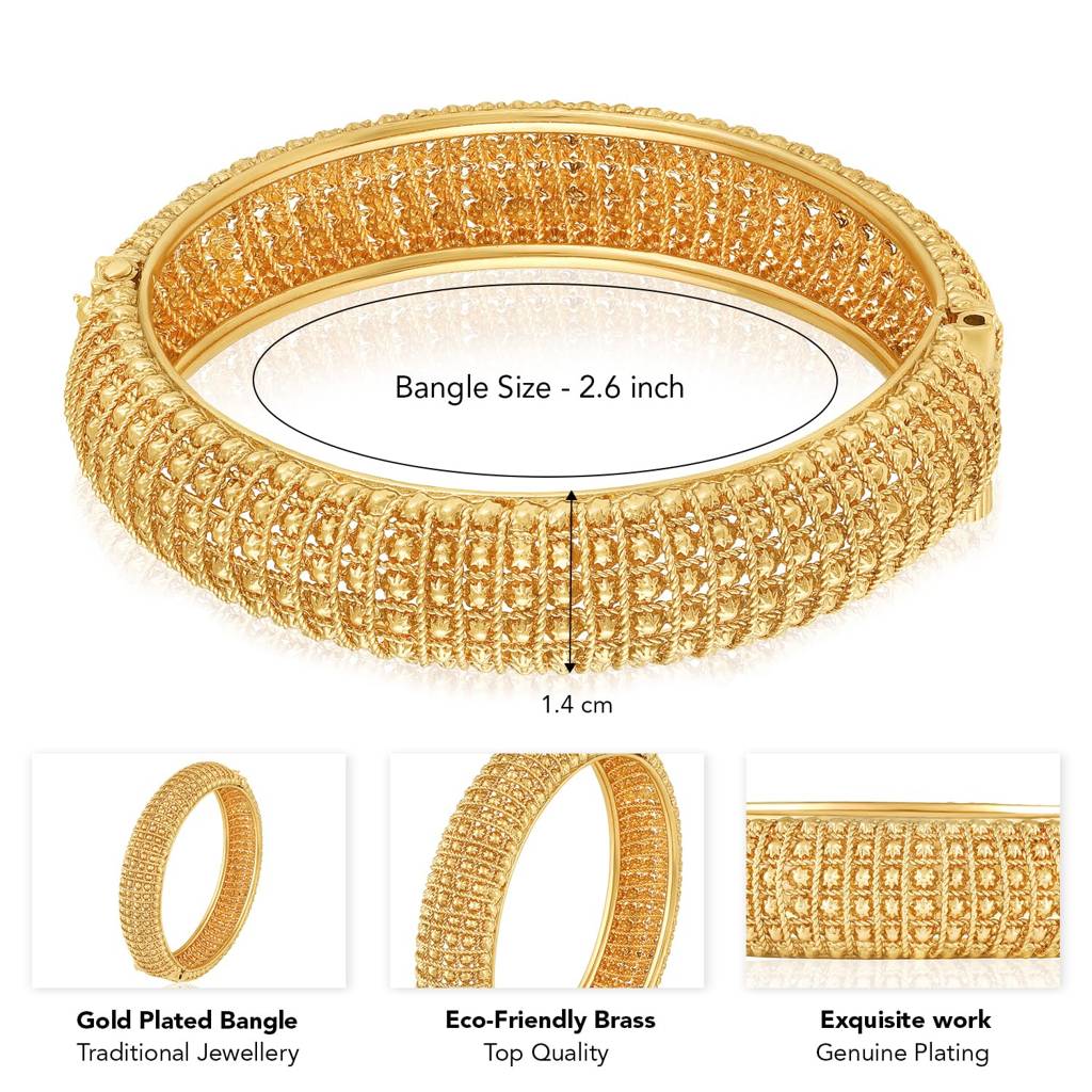 Gold Plated Thick Ethnic 2.6 Inch Bangle Openable Kada Jewellery Gift For Women (1 Pc.) : PF74B98-S1-6
