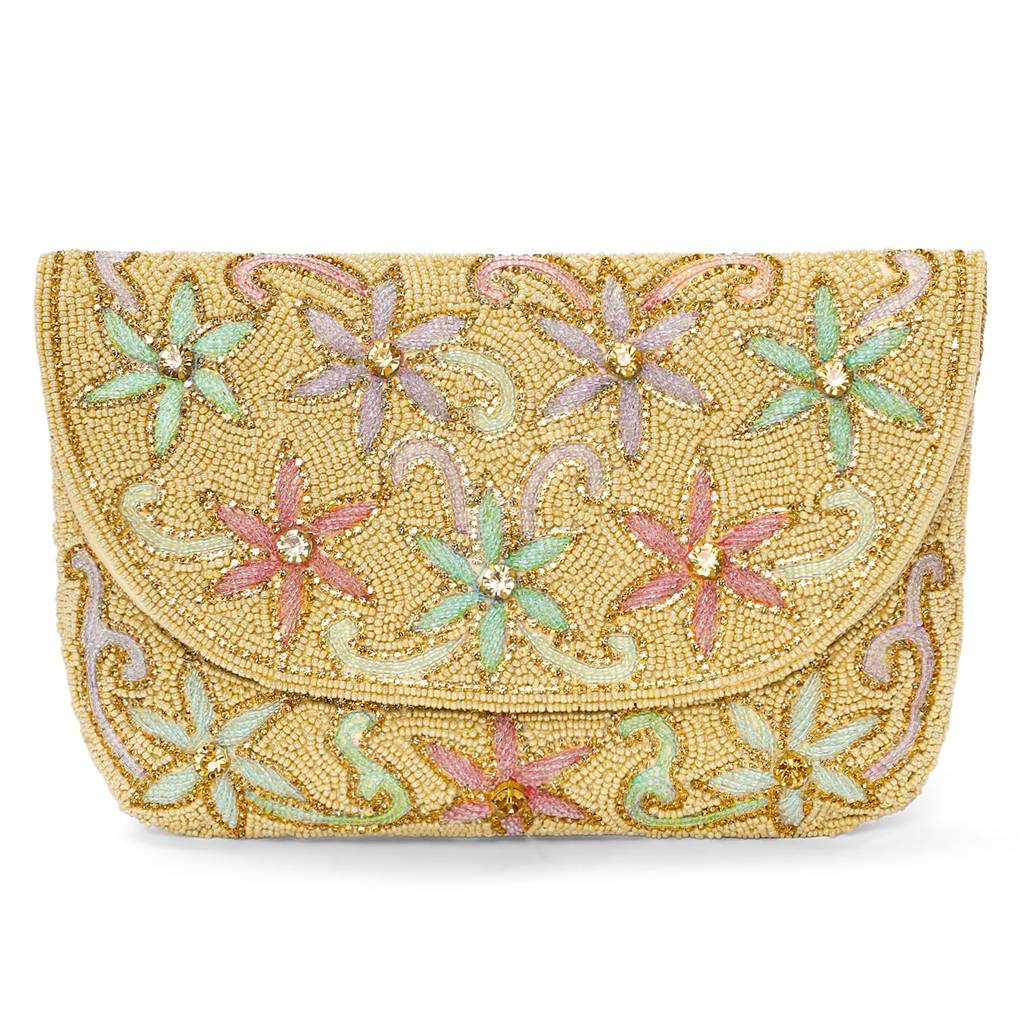 Cream Floral Clutch Bag Ethnic Purse For Women & Girls : C182CRM