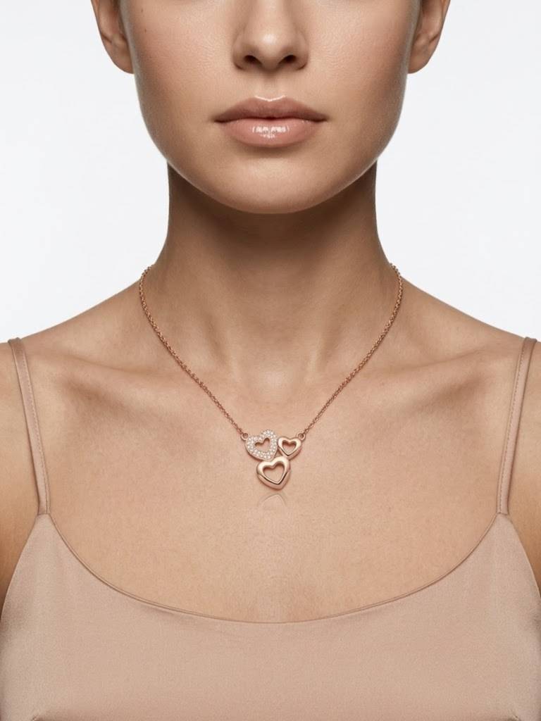925 Sterling Silver Forever Together Heart Trio Necklace For Women : NEC-59