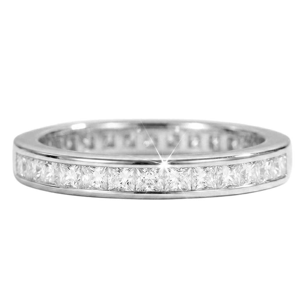 Silver Plated Stylish Eternity Finger Ring For Women & Girls Us 7 Cubic Zirconia Studded Anniversary Festive & C : PX9R3068W-7