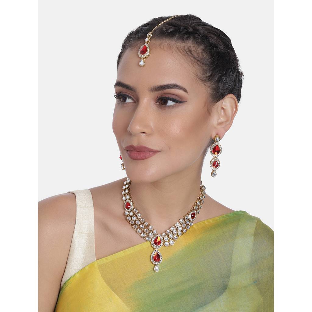 Peora Stones & Kundan Studded Traditional Necklace Jewellery Set Gift For Women : PF37N315R