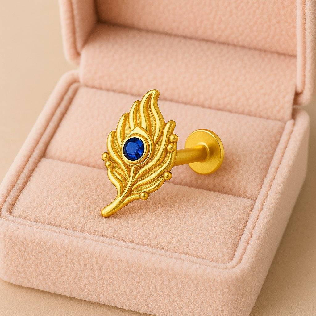 Blue Cz Peacock Feather Nose Pin 925 Sterling Silver Gold Plated : NP-0026-N-1-snp-0030