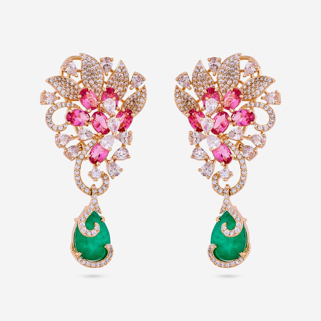 Ruby-Green Gold - Plated Party Wear Zircon Earring - 460757 : 460757