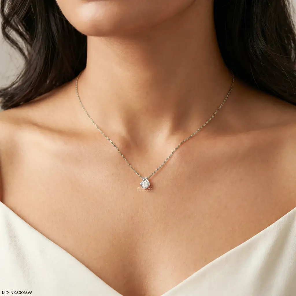 Intertwined V-Bail Lab-Grown Diamond Solitaire Pendant Necklace : MD-NK500015W