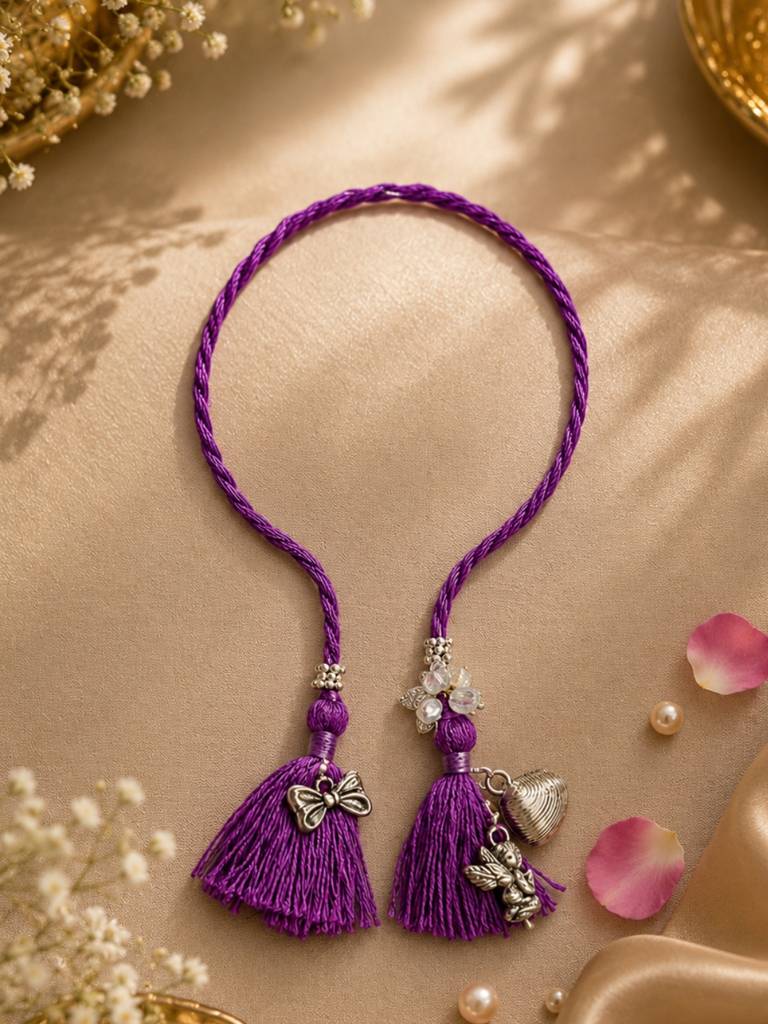 Purple Floral Tassel Lumba Rakhi : YI24A1013A