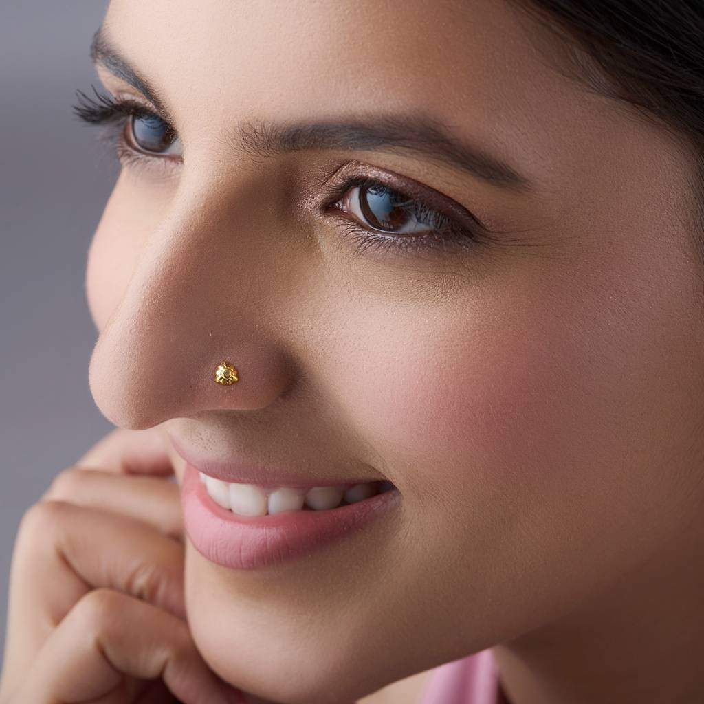 Yuvora 18K Yellow Gold Hexa Star Nose Pin For Women | Screw Back Closure | Bis Hallmarked | Pure Gold Nose S : DNP1035-18YG-IS