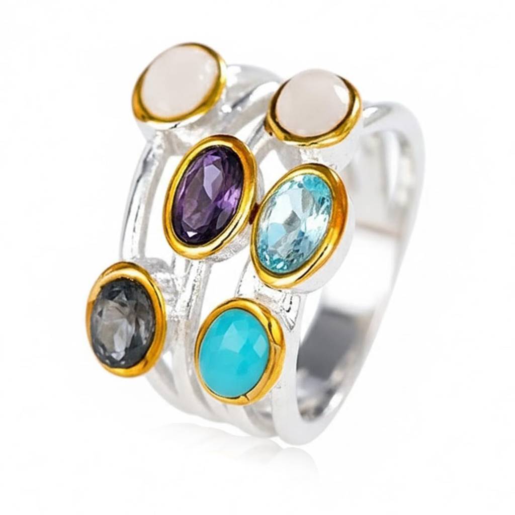 Silver Plated Multicolor Crystal Studded Stylish Finger Ring Contemporary Jewellery For Women & Girls : PX9R3025ML-7