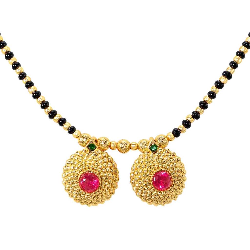 Gold Plated Rani Pink Green Crystal Studded Mangalsutra For Women | Festive & Bridal Jewellery, Anniversary Birth : PF04MS06RP
