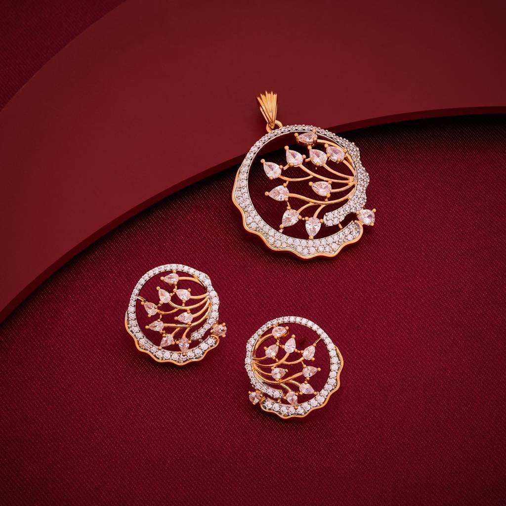 Gold Plated-Party Wear Zircon Pendant Set - 462502 : 462502