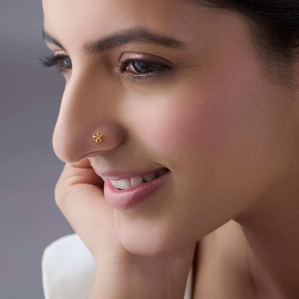 Yuvora 18K Yellow Gold Sunlit Blossom Nose Pin For Women | Screw Back Closure | Bis Hallmarked | Pure Go : PCNP1024-DC-18YG-IS