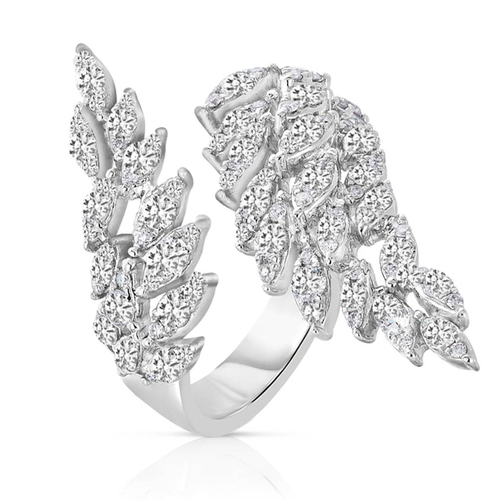 Silver Plated Cubic Zirconia Studded Leaf Style Finger Ring Contemporary Jewellery For Women & Girls : PX8R144