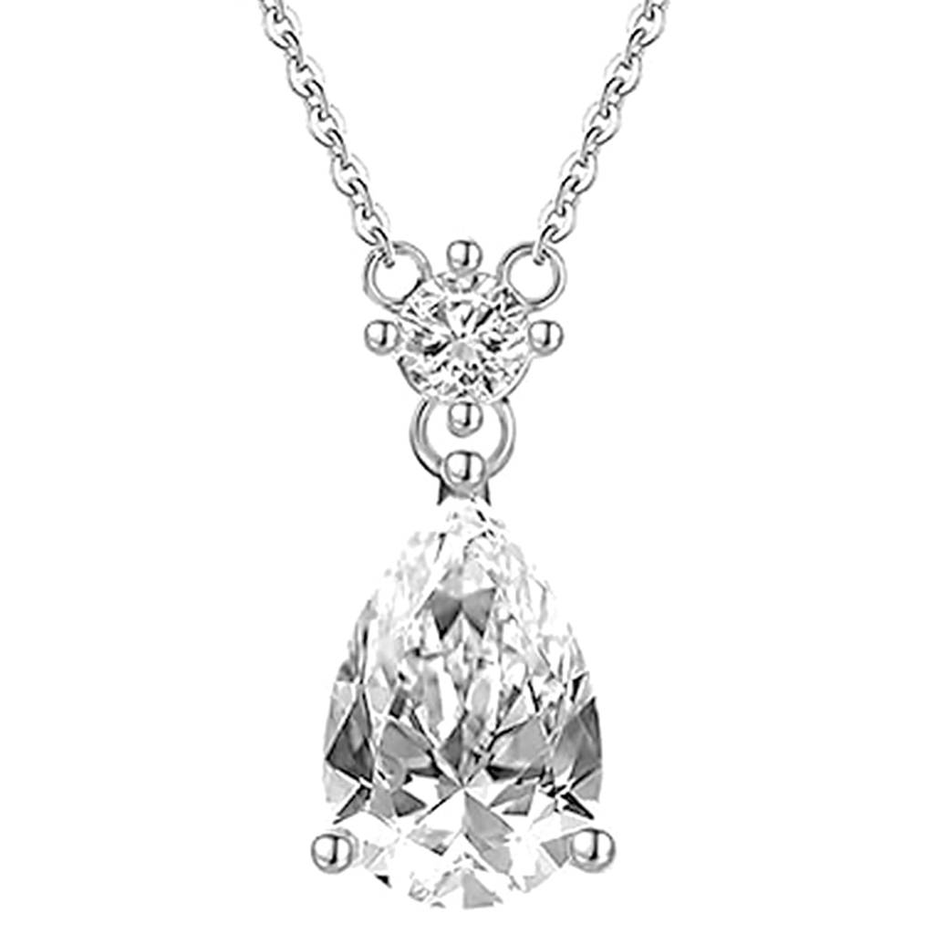 Silver Plated Crystal Studded Tear Drop Shape Pendant Chain With Drop Earring Set Fashion Jewellery For Women & Girls : PX9P72S