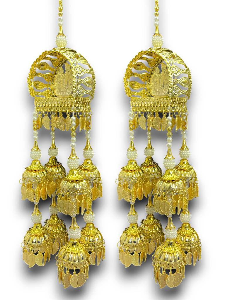 Golden Doli Shaped Bridal Kaleera With Pearl Beads & Leaf Charms | Designer Wedding Kaleere For Bride | 30 Cm Lo : 2512-250-et