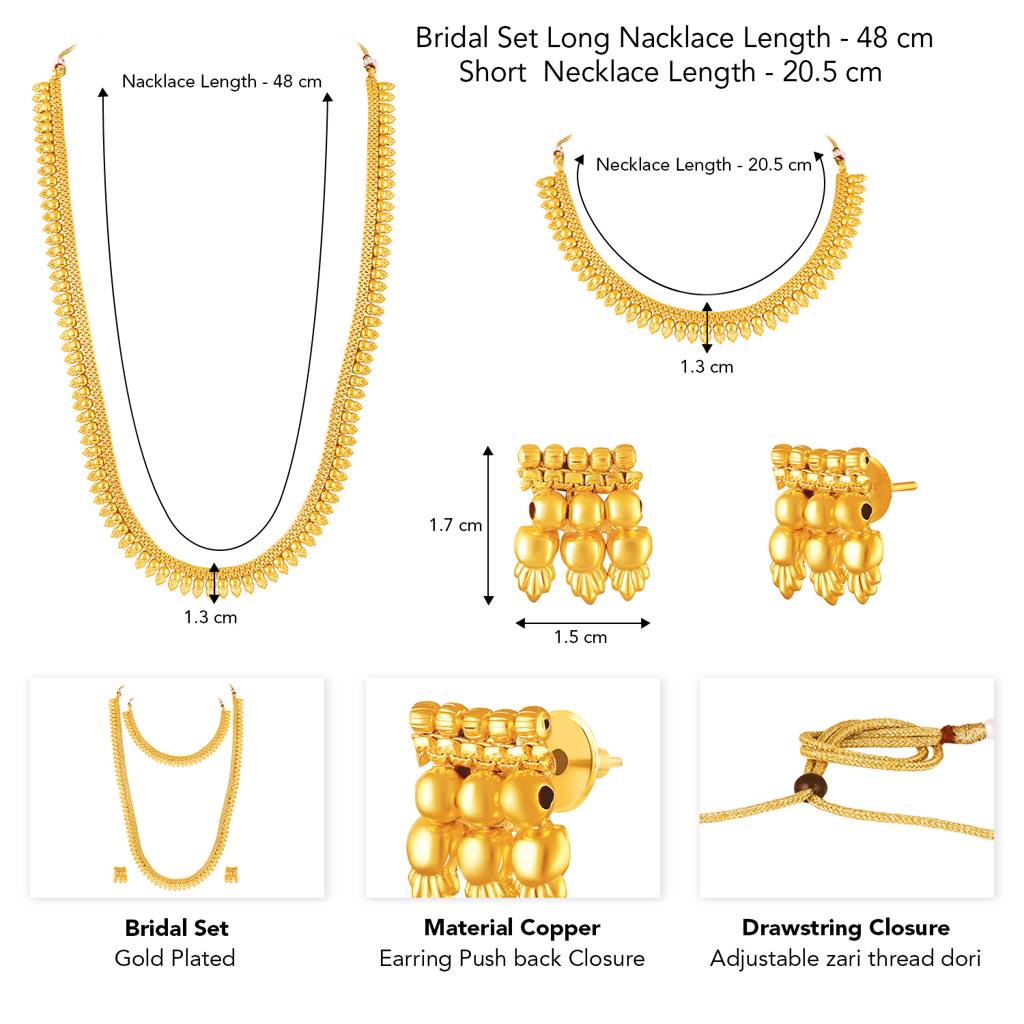 Short & Long Necklace Earrings Bridal Set For Women | Gold Plated | Maharani Haar South Indian Traditional Temple J : PF04BR05