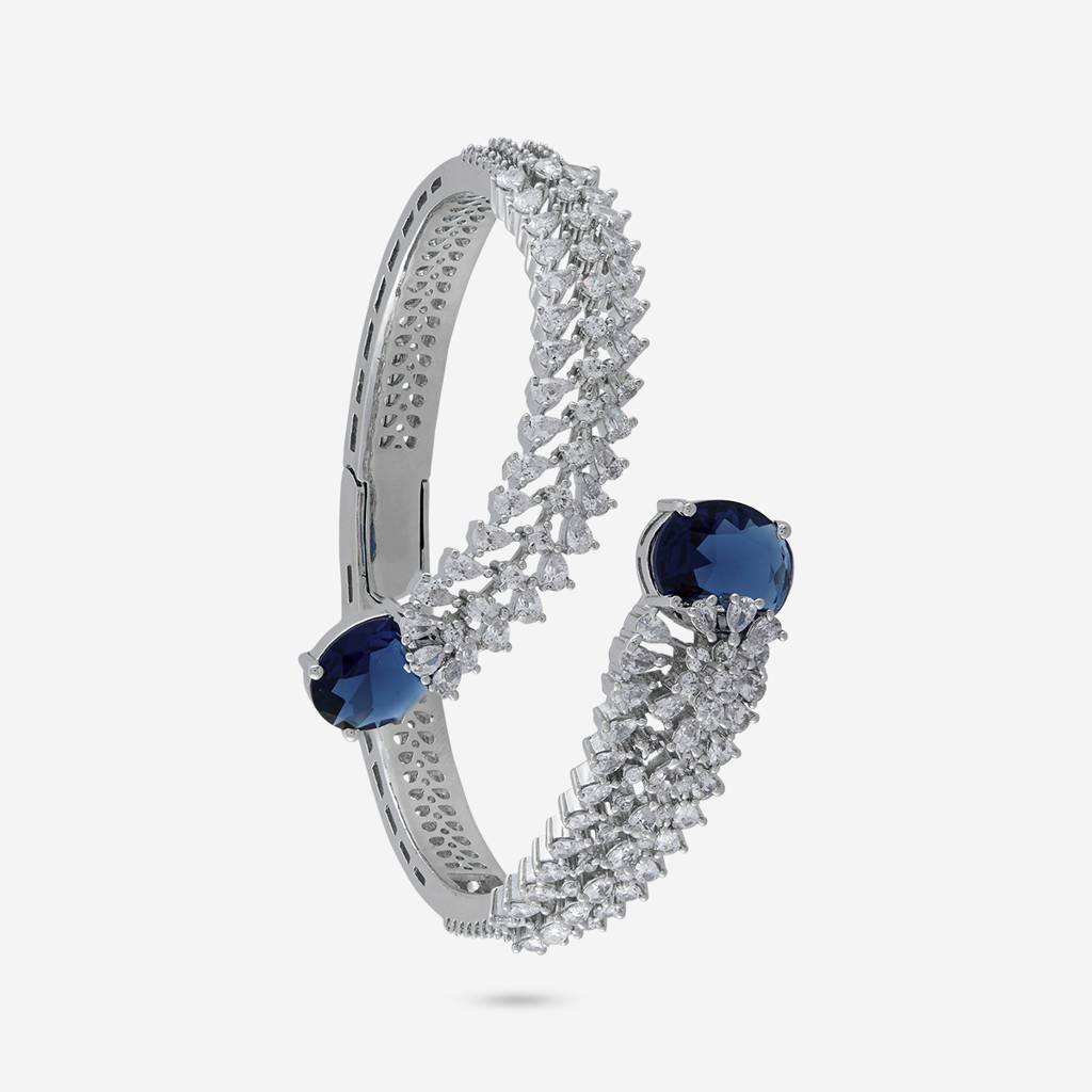 Sapphire Rhodium - Plated Party Wear Zircon Kada - 465380 : 465380