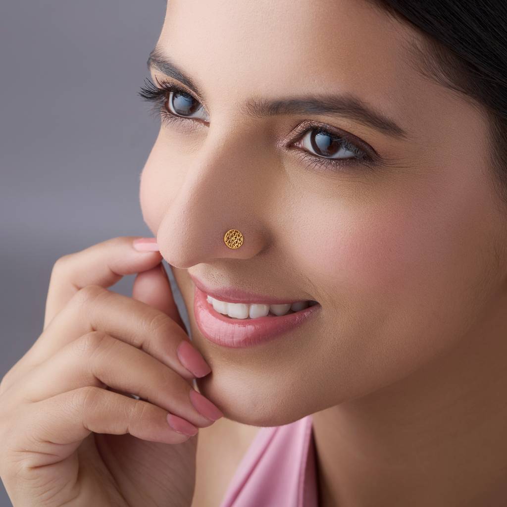 Yuvora 18K Yellow Gold Ornate Filigree Nose Pin For Women | Screw Back Closure | Bis Hallmarked | Pure G : CPNP1035-HP-18YG-IS
